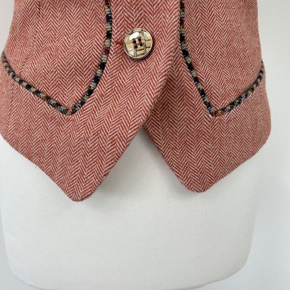 Joe Browns Waistcoat Size 12 Red Herringbone Corset Back Lined Wool Content - Picture 6 of 10